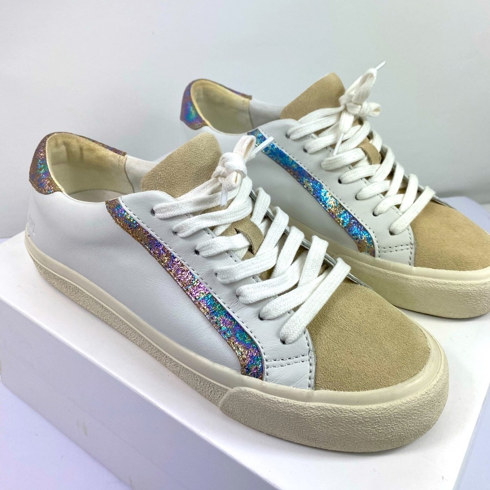 MADEWELL Sidewalk Low Top Sneakers US Size 7M Iridescent Leather White Casual